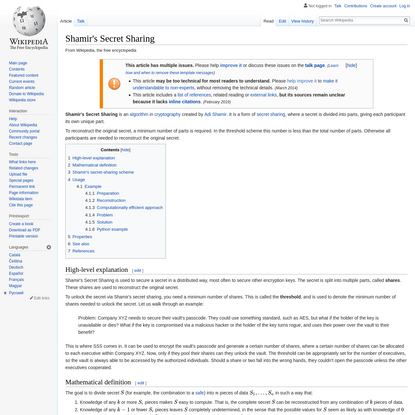 Shamir's Secret Sharing - Wikipedia