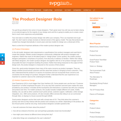 The Product Designer Role | Silicon Valley Product Group