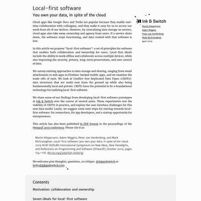 Local-first software: You own your data, in spite of the cloud