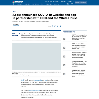 Apple announces COVID-19 screening app with CDC and White House