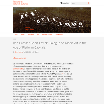 » Ben Grosser-Geert Lovink Dialogue on Media Art in the Age of Platform Capitalism