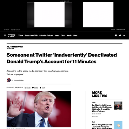 Someone at Twitter 'Inadvertently' Deactivated Donald Trump's Account for 11 Minutes