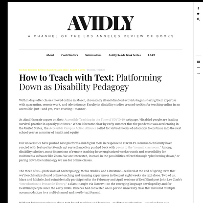 How to Teach with Text: Platforming Down as Disability Pedagogy