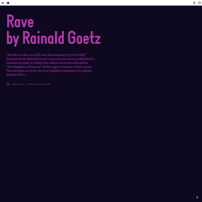 Triple Canopy - Rave by Rainald Goetz