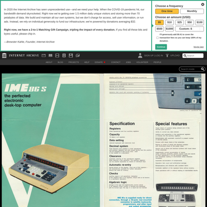 IME 86 S, electronic desk-top computer - IME USA, Inc.: : Free Download, Borrow, and Streaming : Internet Archive