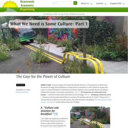 What We Need is Some Culture: Part 1 | Grassroots Economic Organizing