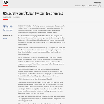US secretly built ‘Cuban Twitter’ to stir unrest
