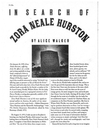 In Search of Zora Neale Hurston by Alice Walker (1975)