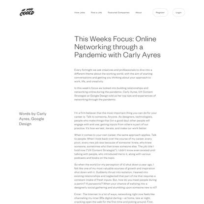 This Weeks Focus: Online Networking through a Pandemic with Carly Ayres