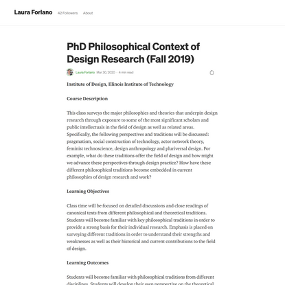 PhD Philosophical Context of Design Research (Fall 2019)