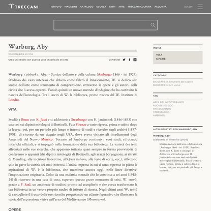 Warburg, Aby nell’Enciclopedia Treccani