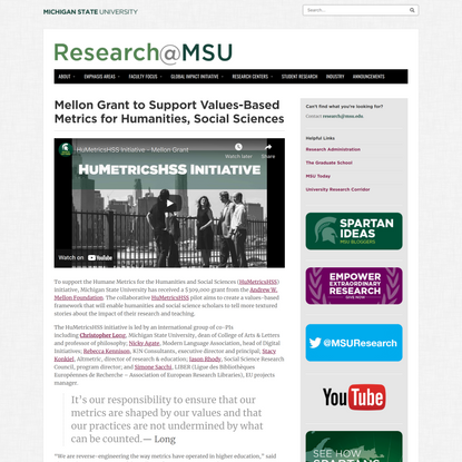 Mellon Grant to Support Values-Based Metrics for Humanities, Social Sciences | Research at Michigan State University