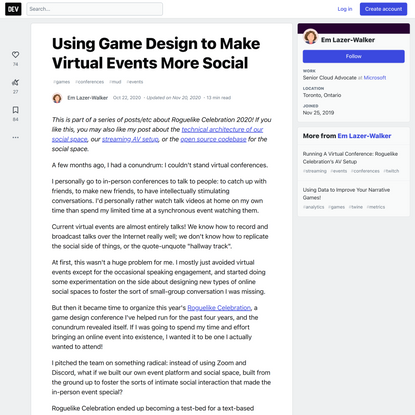 Using Game Design to Make Virtual Events More Social