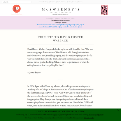Tributes to David Foster Wallace - McSweeney’s Internet Tendency