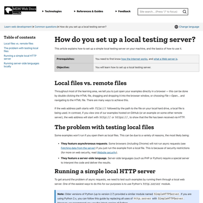 How do you set up a local testing server? - Learn web development | MDN