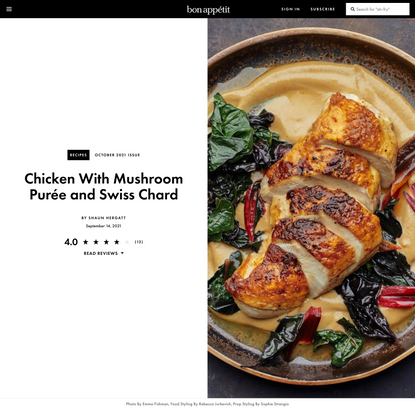 Chicken With Mushroom Purée and Swiss Chard