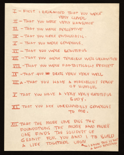 Eero Saarinen, list of Aline Bernstein’s good qualities, ca. 1954. Aline and Eero Saarinen papers, 1857–1972. Archives of American Art. Smithsonian Institution. 