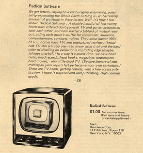 Stewart Brand's copy on Radical Software in the Whole Earth Catalog