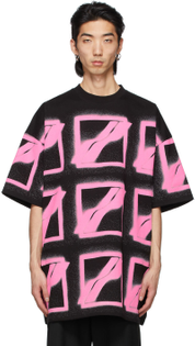 WE11DONE_Black &amp; Pink Multi Logo T-Shirt
