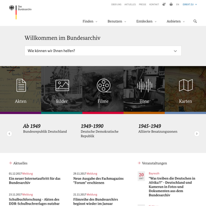 Bundesarchiv Internet - Startseite Bundesarchiv - Internetauftritt