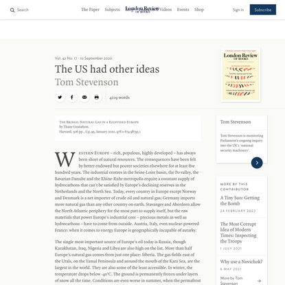 Tom Stevenson · The US had other ideas: The Pipeline Project · LRB 10 September 2020