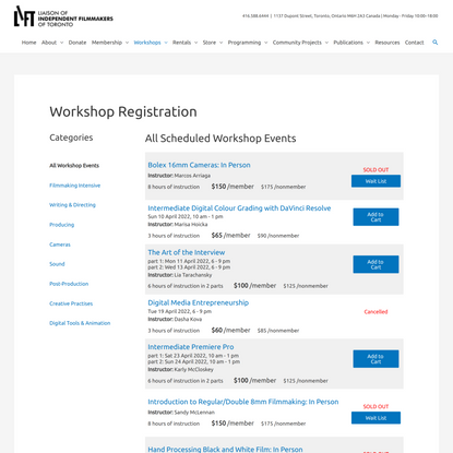 Workshop Registration – Liaison of Independent Filmmakers of Toronto