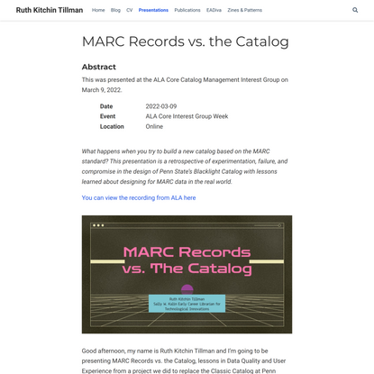 MARC Records vs. the Catalog | Ruth Kitchin Tillman