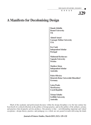 A Manifesto for Decolonizing Design