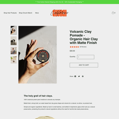 Volcanic Clay Pomade - Organic Hair Clay with Matte Finish