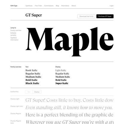 GT Super – Typeface Specimen and License Purchase