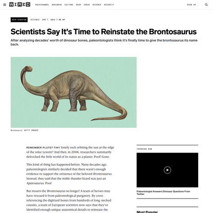 Scientists Say It’s Time to Reinstate the Brontosaurus