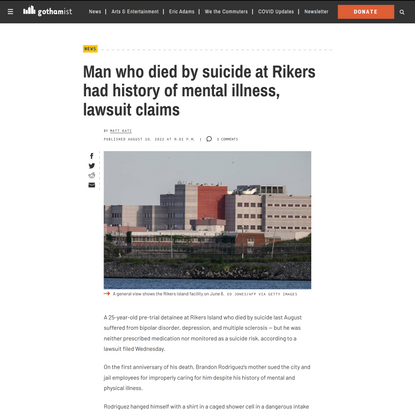 Man who died by suicide at Rikers had history of mental illness, lawsuit claims