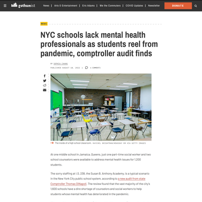 NYC schools lack mental health professionals as students reel from pandemic, comptroller audit finds