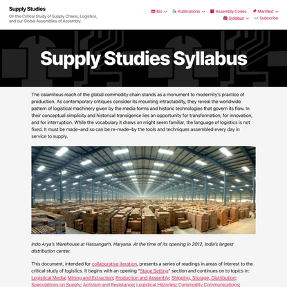 Supply Studies Syllabus - Supply Studies