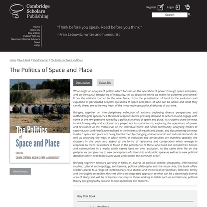 The Politics of Space and Place - Cambridge Scholars Publishing