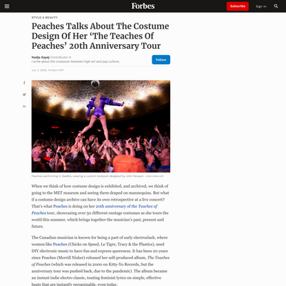 Peaches Talks About The Costume Design Of Her ‘The Teaches Of Peaches’ 20th Anniversary Tour