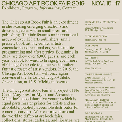 Chicago Art Book Fair 2019 — Information
