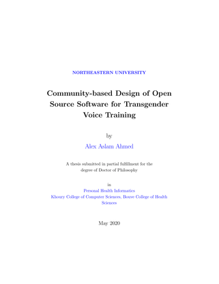 Community-based Design of Open Source Software for Transgender Voice Training - Alex Ahmed