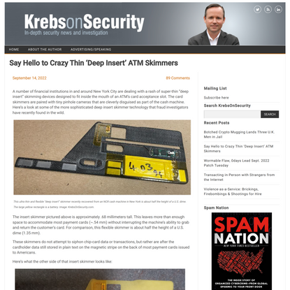 Say Hello to Crazy Thin ‘Deep Insert’ ATM Skimmers – Krebs on Security