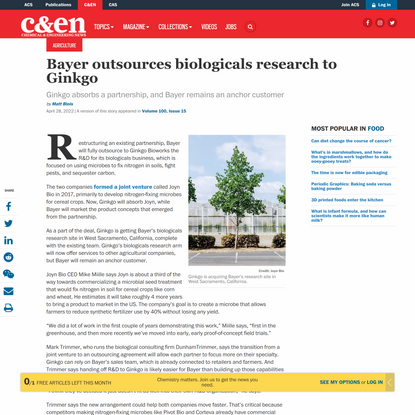 Bayer outsources biologicals research to Ginkgo