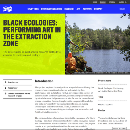 Black Ecologies: Performing Art in the Extraction Zone | Uniarts Helsinki
