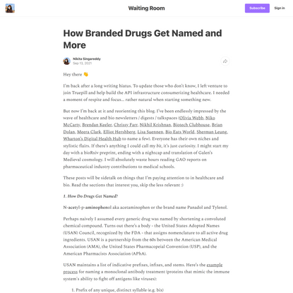 How Branded Drugs Get Named and More - by Nikita Singareddy
