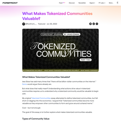 What Makes Tokenized Communities Valuable?