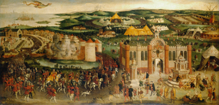 The meeting of Francis I and Henry VIII at the Field of the Cloth of Gold in 1520