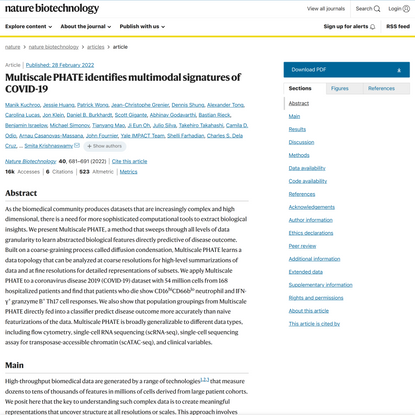 Multiscale PHATE identifies multimodal signatures of COVID-19 - Nature Biotechnology