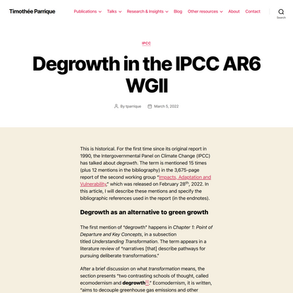 Degrowth in the IPCC AR6 WGII – Timothée Parrique