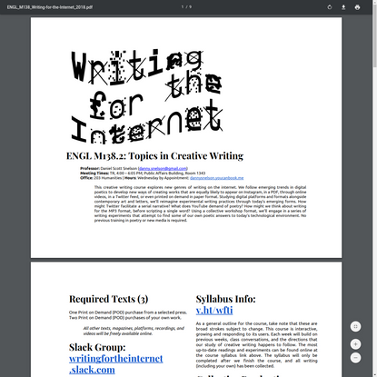 Writing for the Internet Syllabus | Danny Snelson | UCLA | 2018