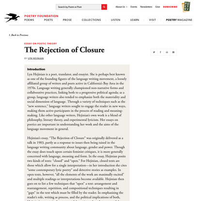 The Rejection of Closure by Lyn Hejinian