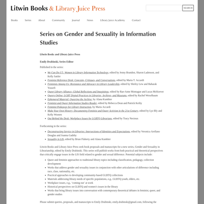 Series on Gender and Sexuality in Information Studies | Litwin Books &amp; Library Juice Press